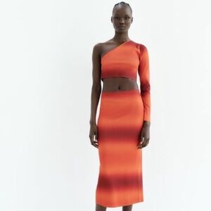 Orange Gradient Rib-knit Skirt